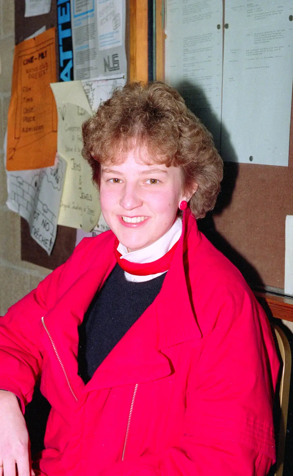 Unknown, by a notice board, from Uni: PPSU Office Staff and a Night in the Students' Union Bar, Plymouth - 10th June 1986
