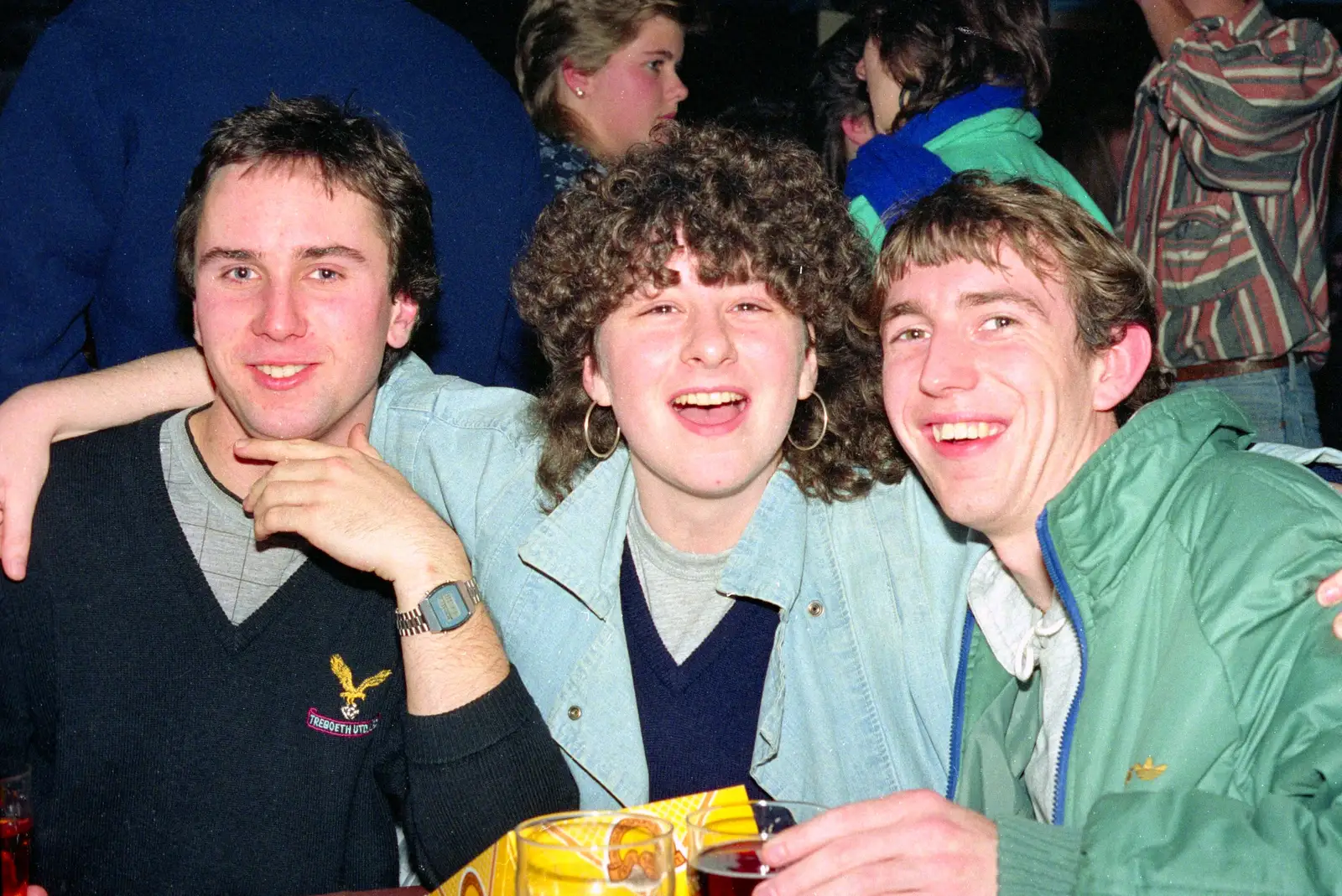 Riki, Jackie Collins and Dave, from Uni: PPSU Office Staff and a Night in the Students' Union Bar, Plymouth - 10th June 1986