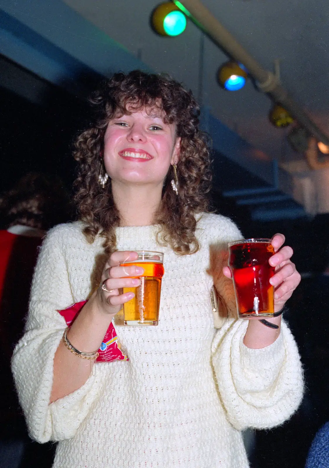 Sue Bayliss with a couple of halves, from Uni: PPSU Office Staff and a Night in the Students' Union Bar, Plymouth - 10th June 1986