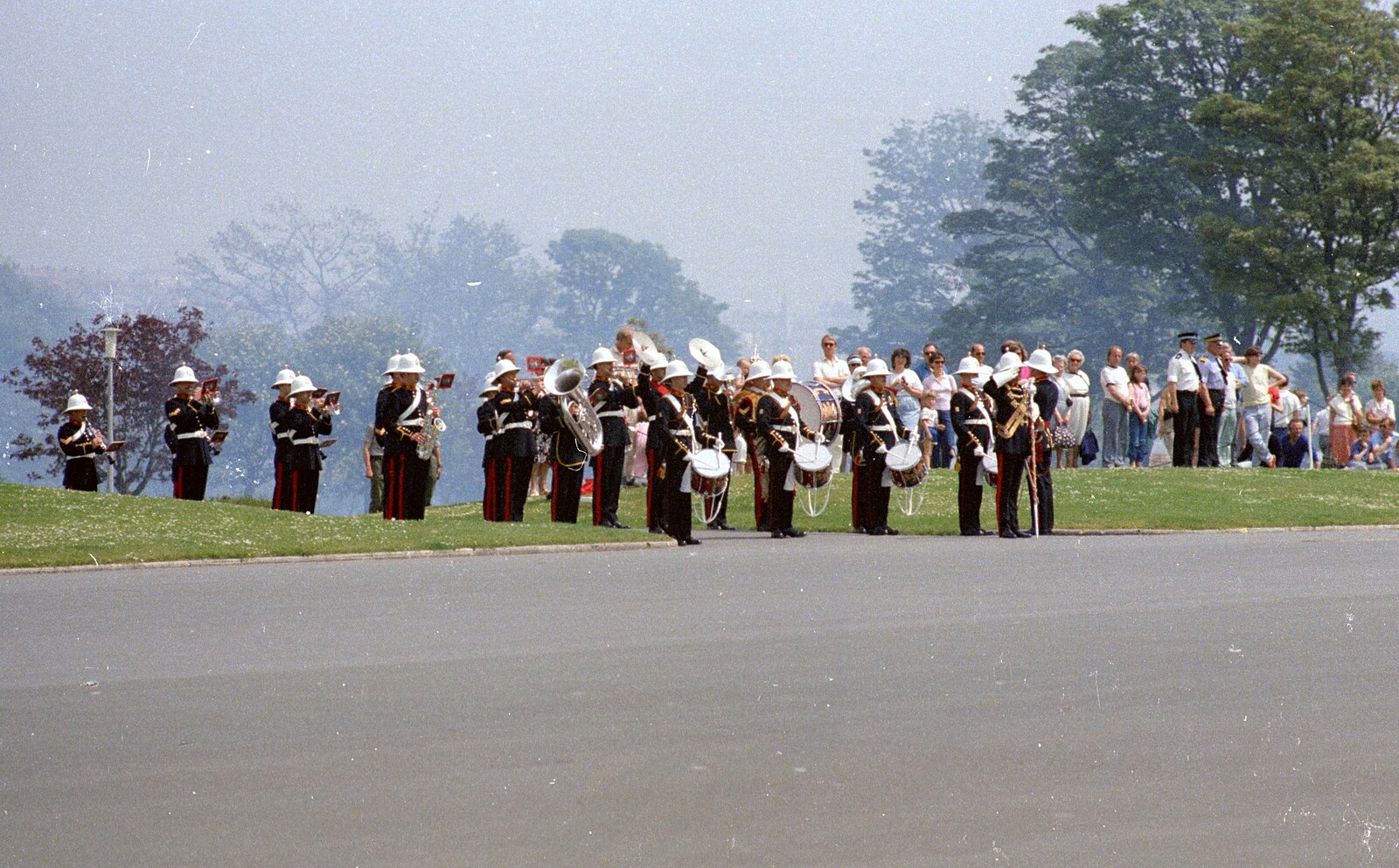 The Royal Marines band strikes up from Uni: Twenty One Guns and Footie on the Beach, Plymouth Hoe and Salcombe, Devon - 15th June 1986