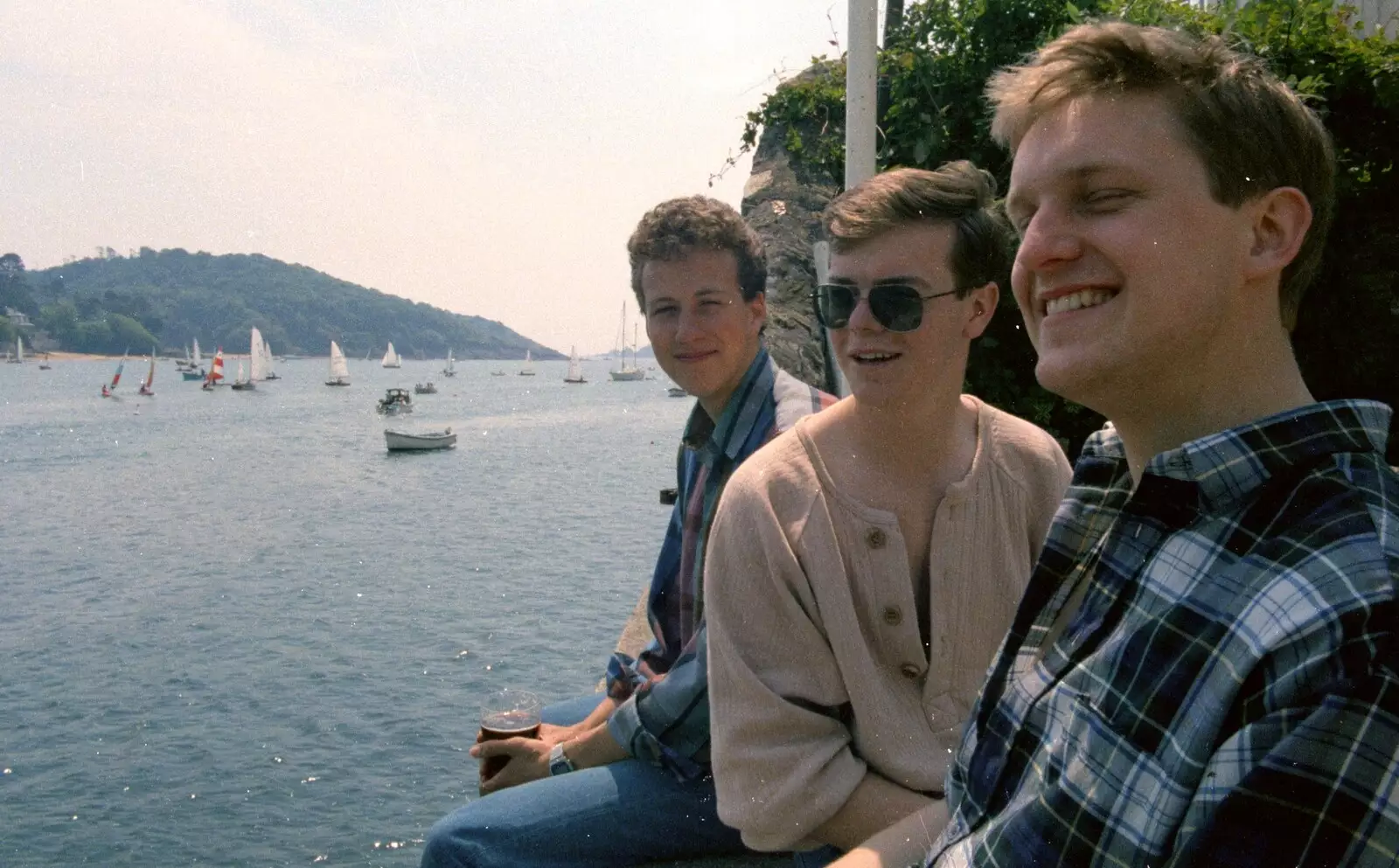 Mike Bey, Dave Lock and his mate, from Uni: Twenty One Guns and Footie on the Beach, Plymouth Hoe and Salcombe, Devon - 15th June 1986