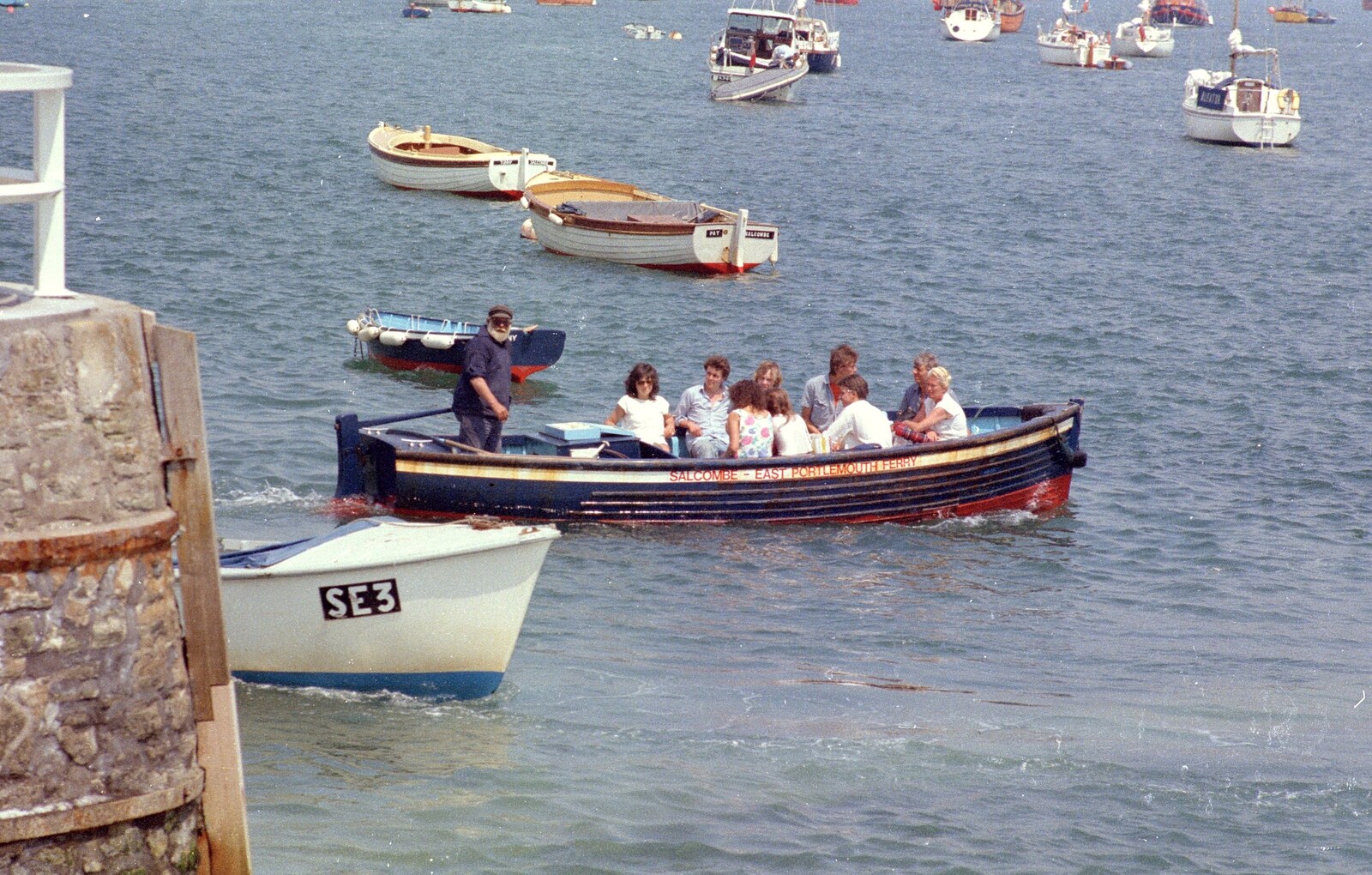 Cap'n Birdseye takes passengers over the river from Uni: Twenty One Guns and Footie on the Beach, Plymouth Hoe and Salcombe, Devon - 15th June 1986