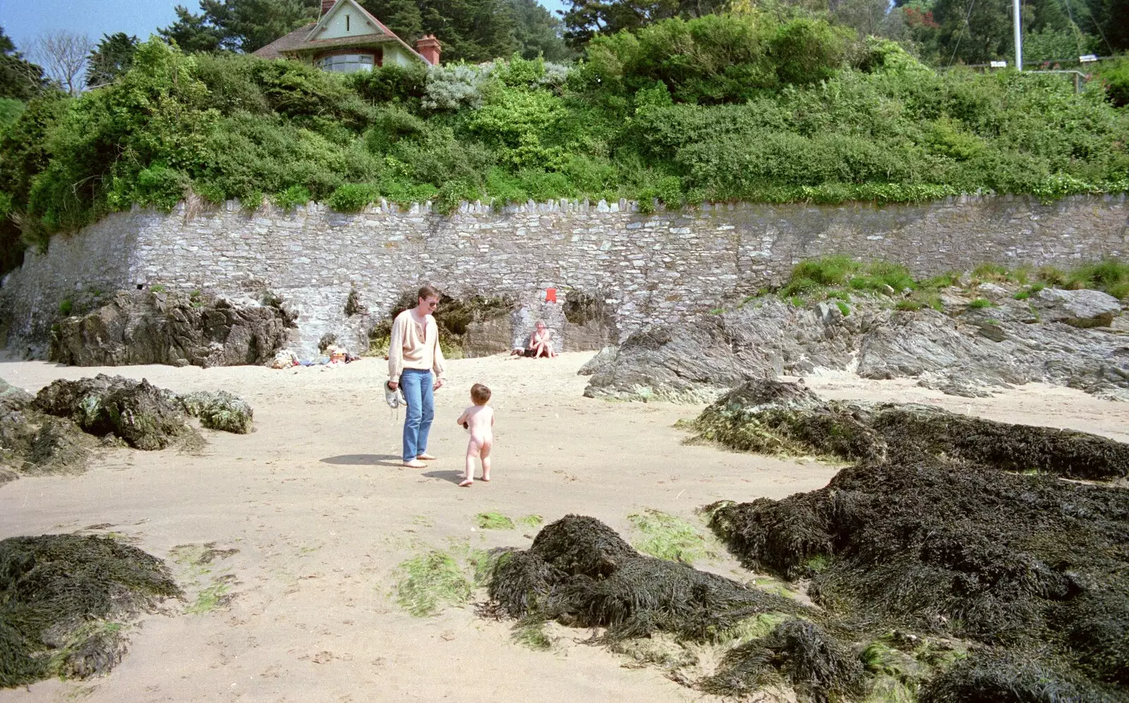 A small boy steals the ball off Dave, from Uni: Twenty One Guns and Footie on the Beach, Plymouth Hoe and Salcombe, Devon - 15th June 1986