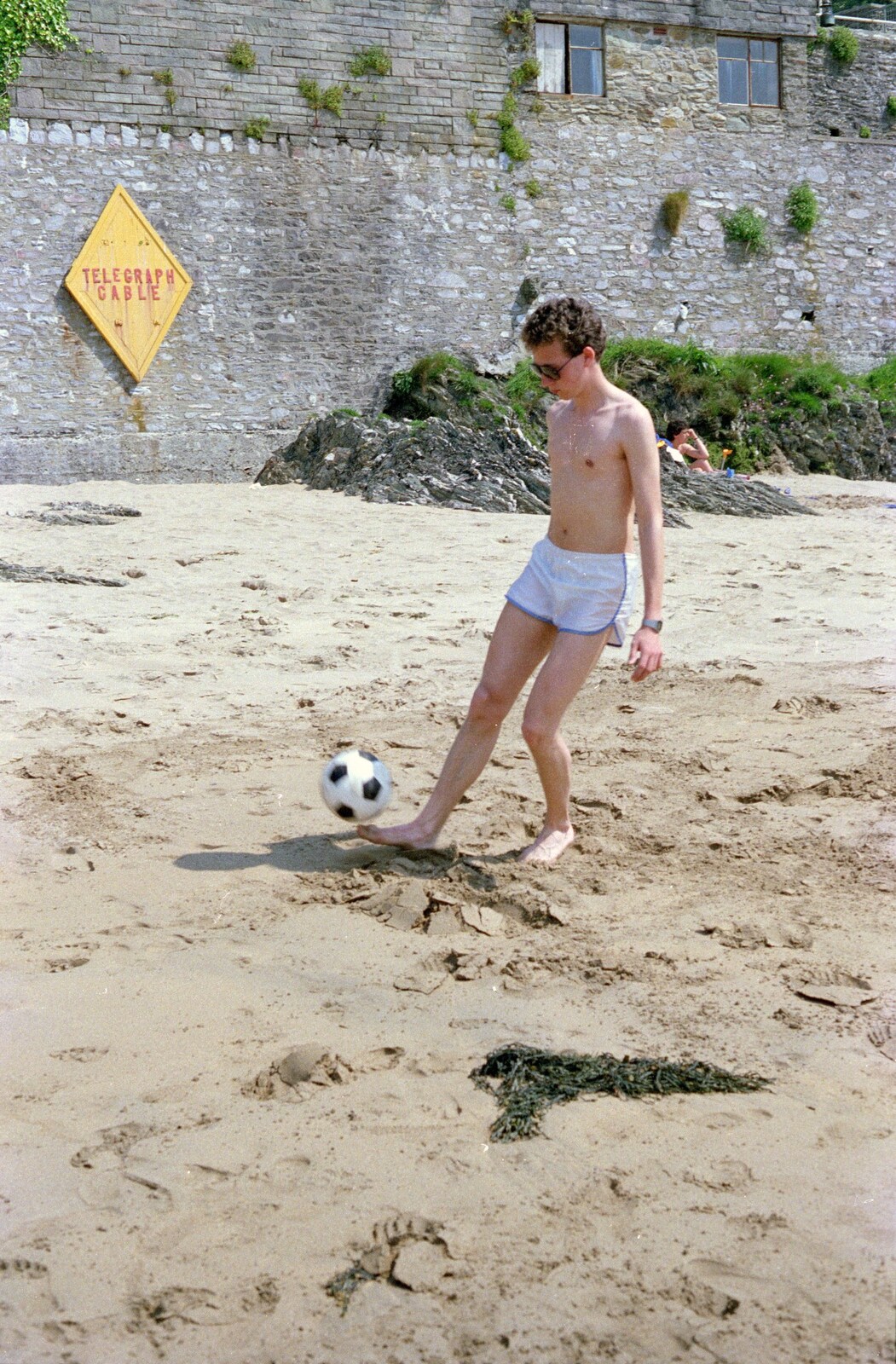 Mike Bey does a bit of keepie-uppie from Uni: Twenty One Guns and Footie on the Beach, Plymouth Hoe and Salcombe, Devon - 15th June 1986