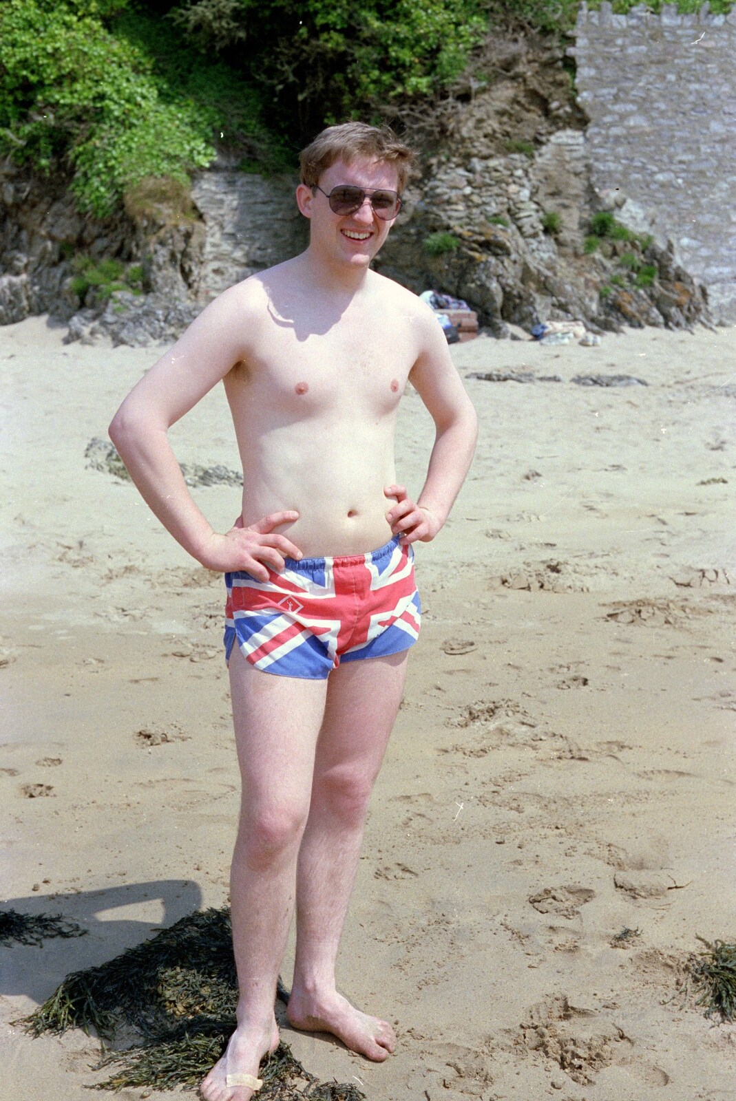 Mike's mate in loud shorts from Uni: Twenty One Guns and Footie on the Beach, Plymouth Hoe and Salcombe, Devon - 15th June 1986