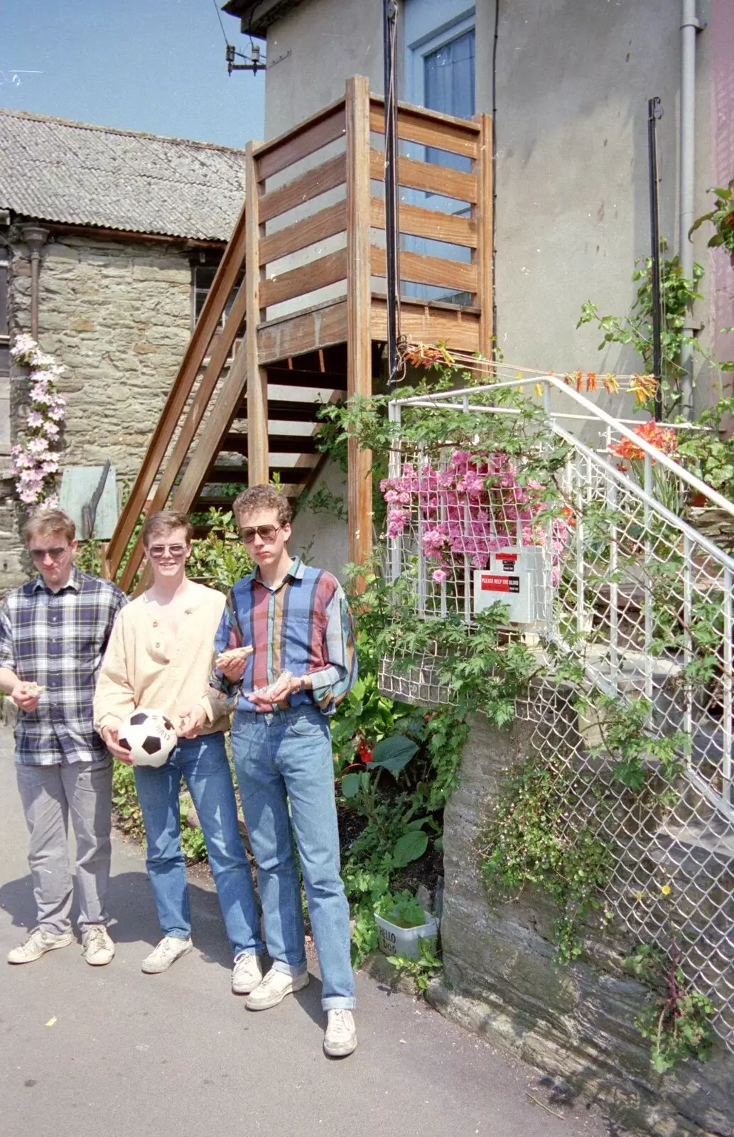 The lads stand around in Salcombe, from Uni: Twenty One Guns and Footie on the Beach, Plymouth Hoe and Salcombe, Devon - 15th June 1986