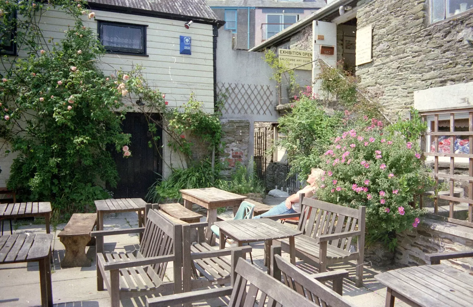 Some dude soaks up the sun in a pub beer garden, from Uni: Twenty One Guns and Footie on the Beach, Plymouth Hoe and Salcombe, Devon - 15th June 1986