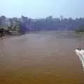 A waterskier steams up the River Wye, A Trip to Chepstow, Monmouthshire, Wales - 5th July 1986