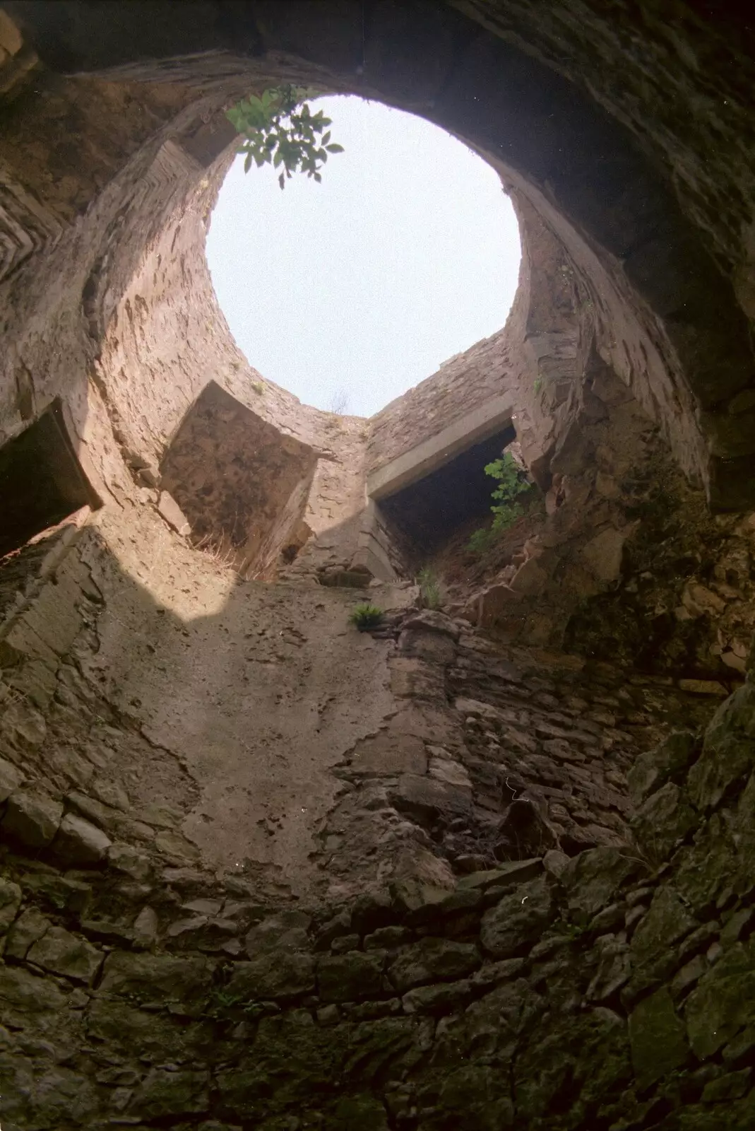 Looking up an open tower, from A Trip to Chepstow, Monmouthshire, Wales - 5th July 1986