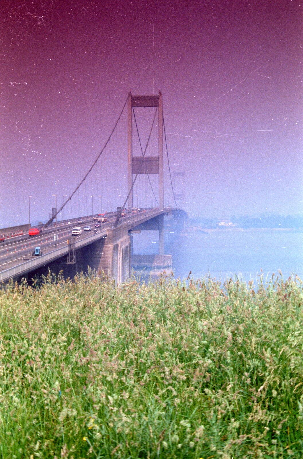 The Severn bridge with a purple graduated filter from A Trip to Chepstow, Monmouthshire, Wales - 5th July 1986