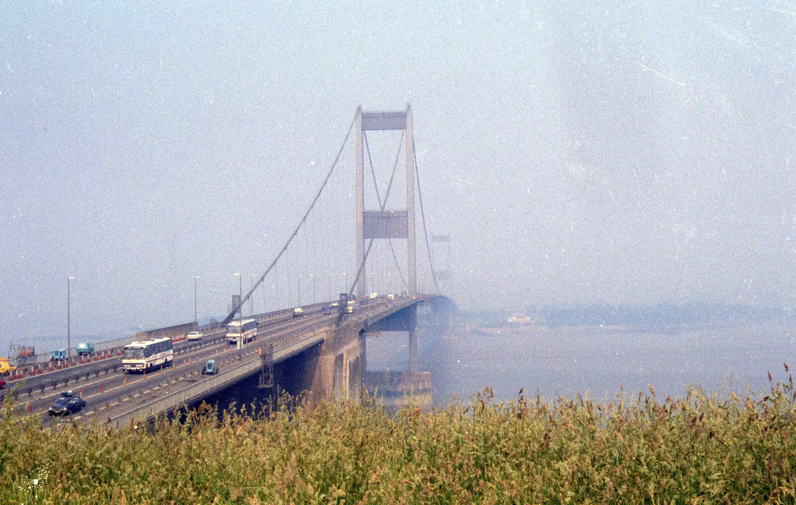 National Express coaches on the Severn Bridge, from A Trip to Chepstow, Monmouthshire, Wales - 5th July 1986