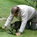 Andy follows Fleabag around the lawn, A Ford Cottage Miscellany, Barton on Sea, Hampshire - 7th July 1986