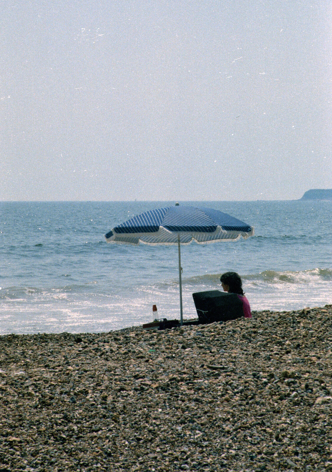 Beach umbrella from A Ford Cottage Miscellany, Barton on Sea, Hampshire - 7th July 1986