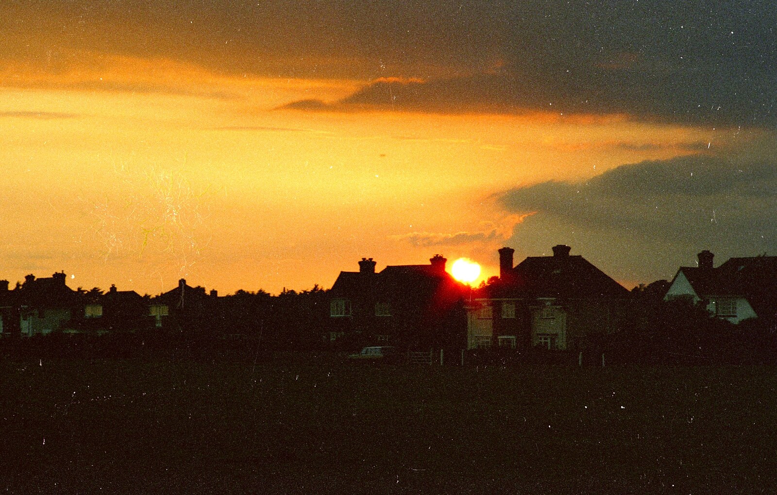 Sunset behind the houses of Barton from A Ford Cottage Miscellany, Barton on Sea, Hampshire - 7th July 1986