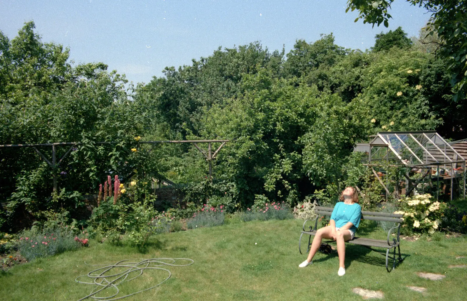 Sis soaks up a few rays of sun, from A Ford Cottage Miscellany, Barton on Sea, Hampshire - 7th July 1986