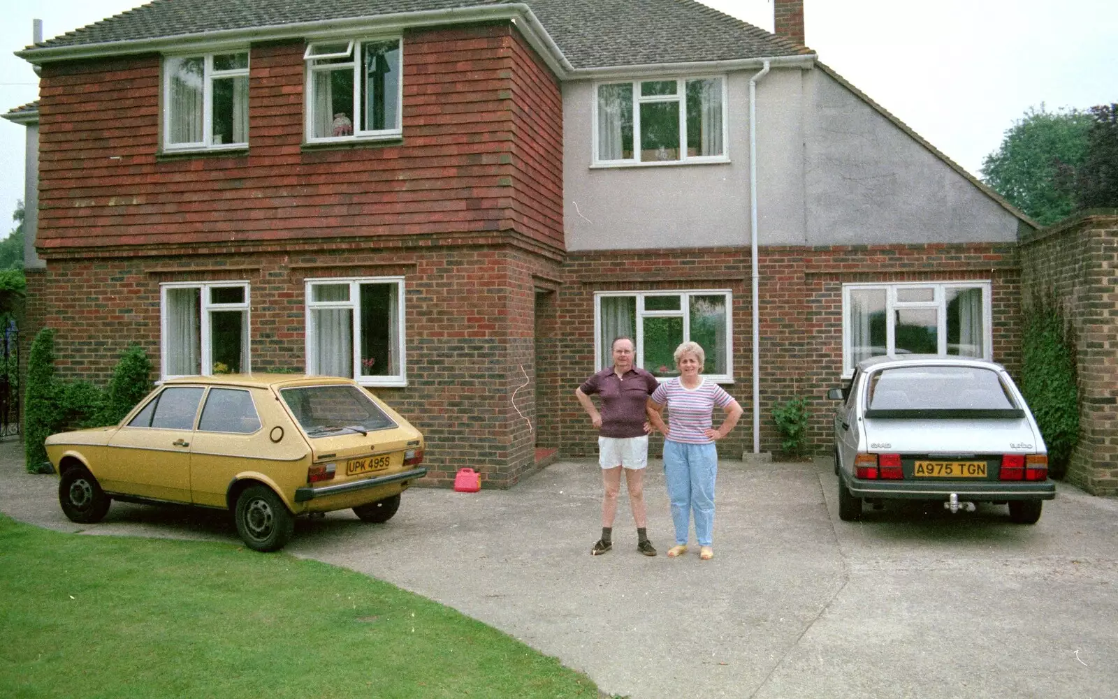 Dave's parents outside their house, from A Trip to Groombridge, Kent - 10th July 1986