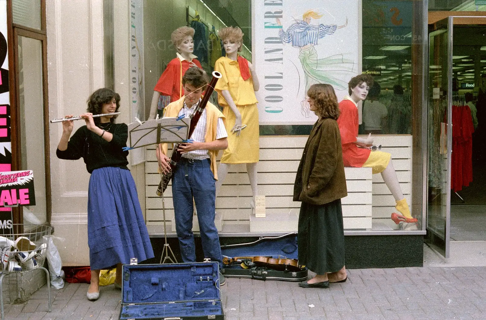 Bassoon busking outside Next, from A Trip to Groombridge, Kent - 10th July 1986