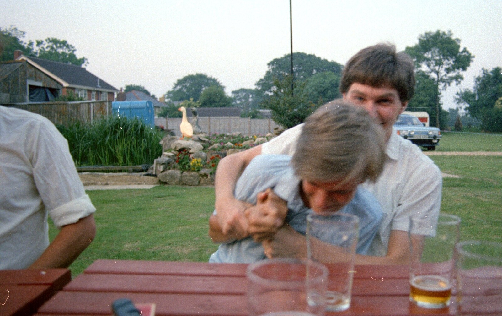Sean and Nosher in the pub garden from On the Beach Again and the CB Gang at the Pub, Barton on Sea and Hordle, Hampshire - 12th July 1986