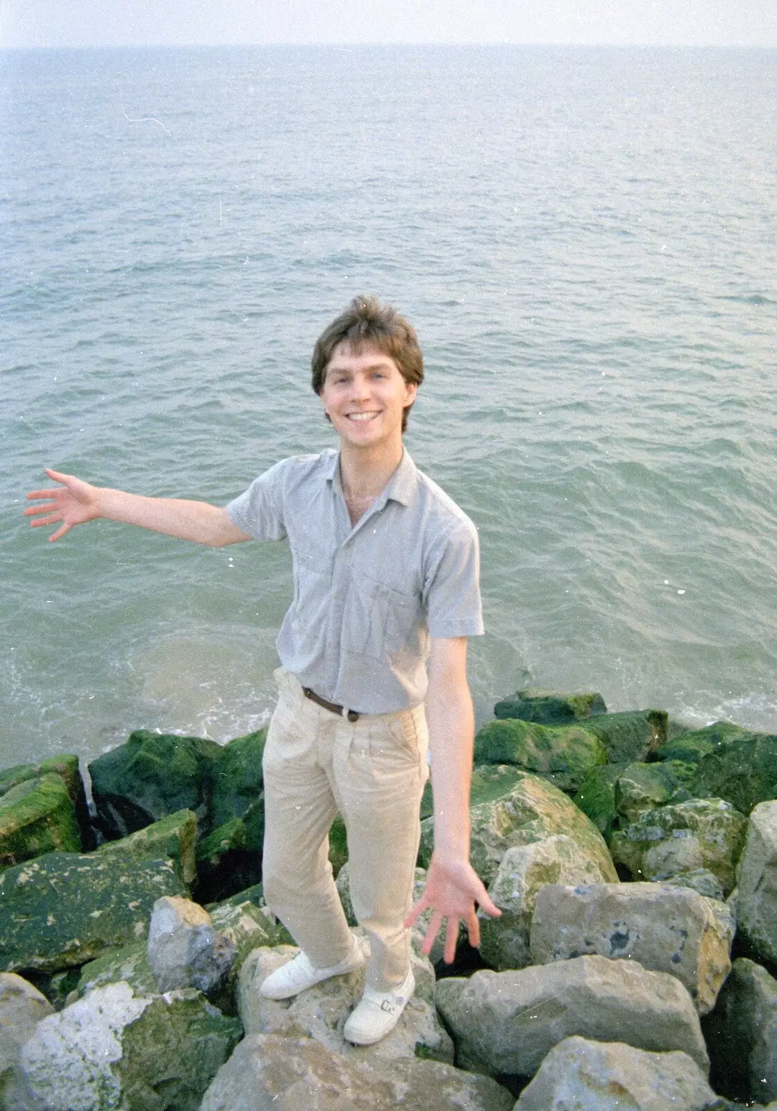 Sean on the rocks, from On the Beach Again and the CB Gang at the Pub, Barton on Sea and Hordle, Hampshire - 12th July 1986