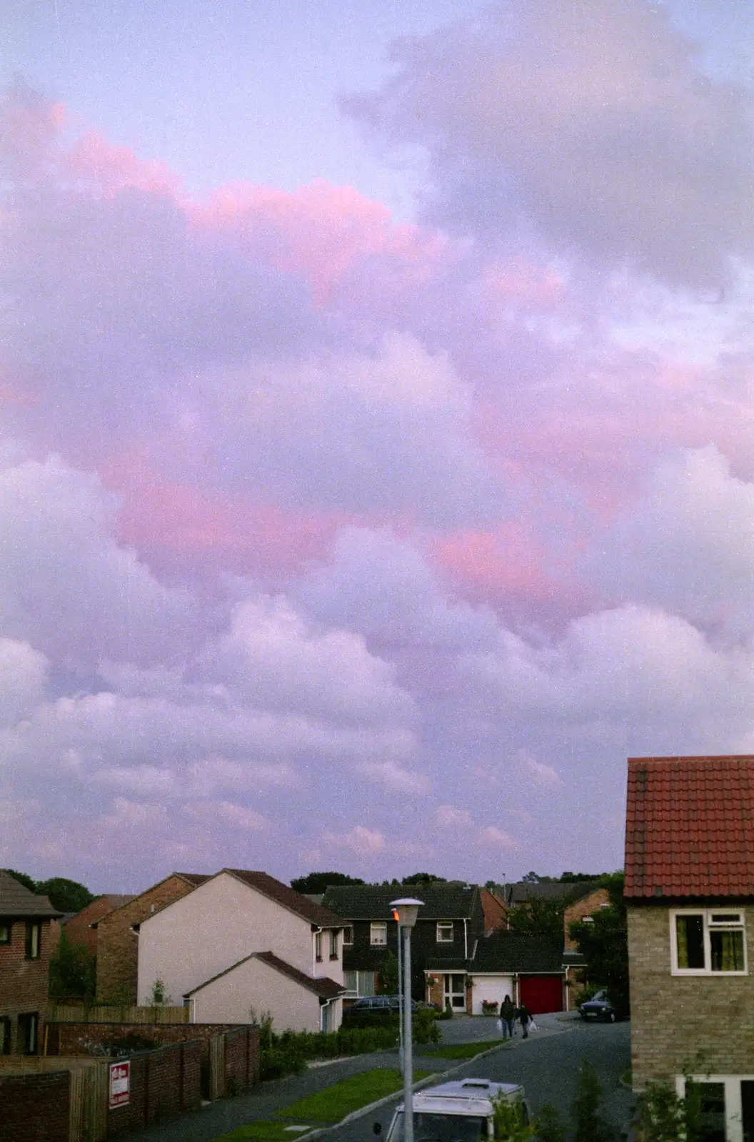 Pink and purple clouds over Harvester Way, from Harvester Way Randomness, Lymington, Hampshire - 14th July 1986