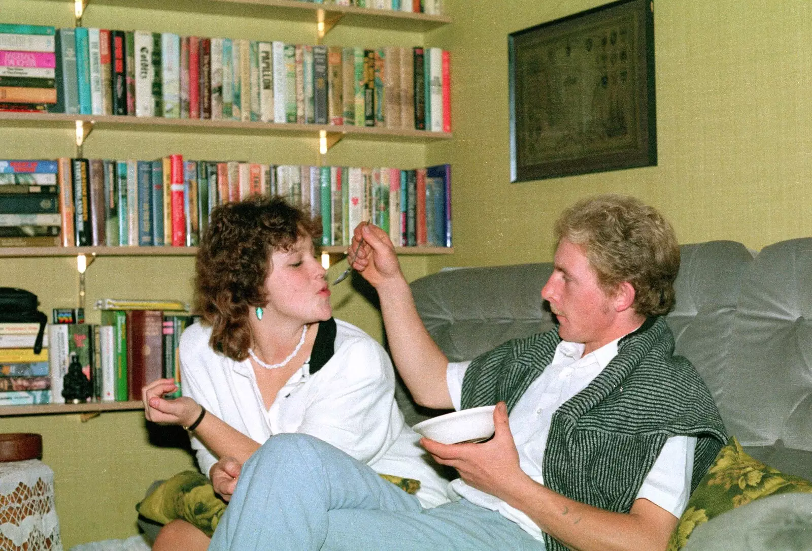 Clare gets fed something, from A CB Radio Party, Stem Lane, New Milton - 15th July 1986