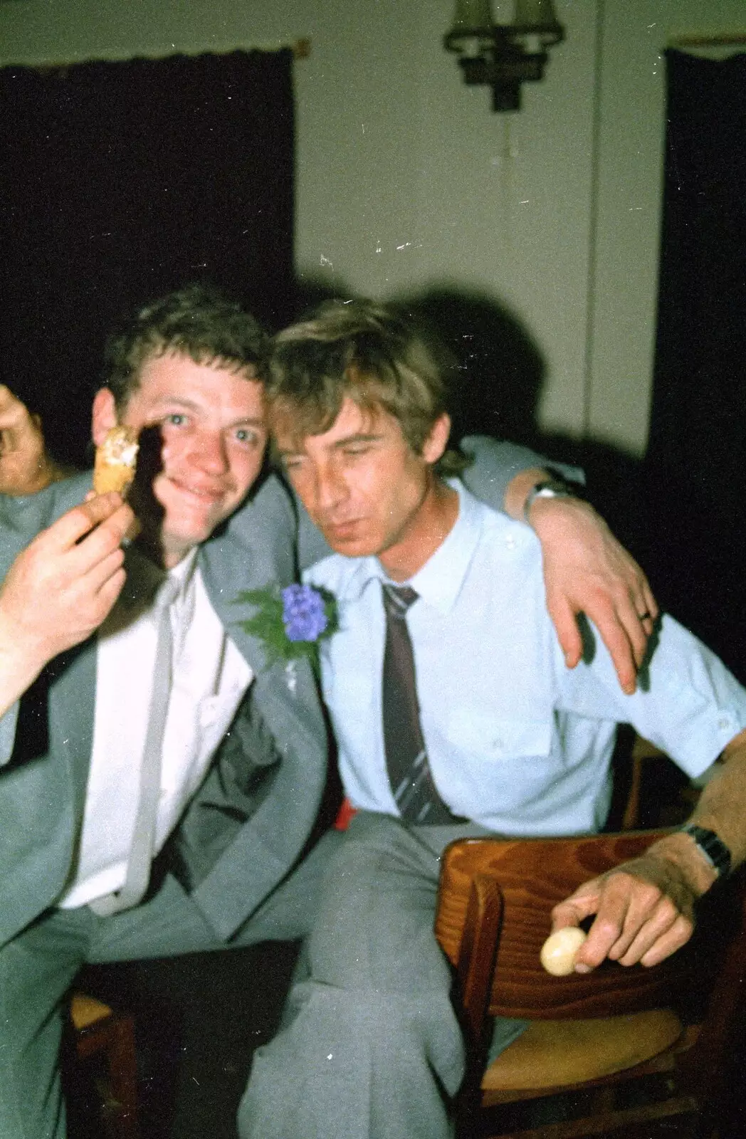 Julian waves a chicken leg around, from A CB Wedding and a Derelict Railway, Hampshire - 20th July 1986