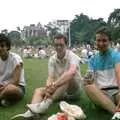 Chris and Riki with a can of Lilt in Lower Gardens, A CB Wedding and a Derelict Railway, Hampshire - 20th July 1986