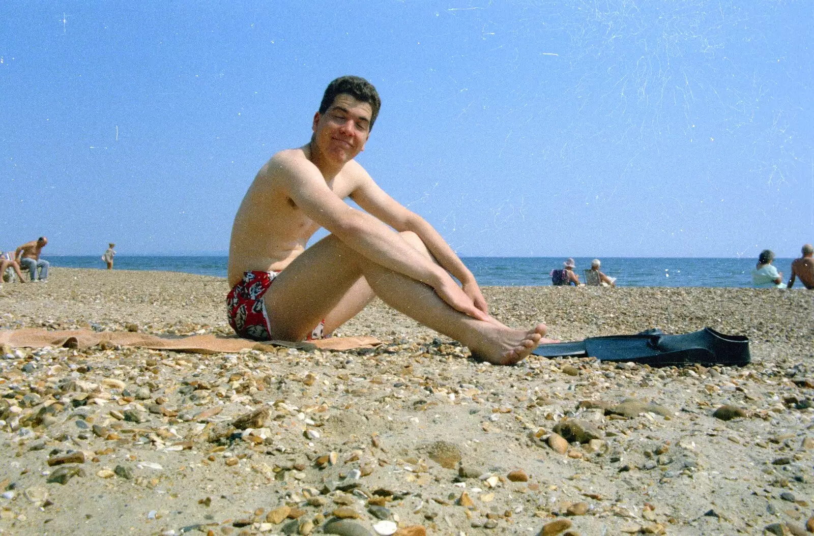 Jon and a pair of flippers, from On the Beach Again and the CB Gang at the Pub, Barton on Sea and Hordle, Hampshire - 25th July 1986