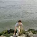 Sean clambers up the rocks, On the Beach Again and the CB Gang at the Pub, Barton on Sea and Hordle, Hampshire - 25th July 1986