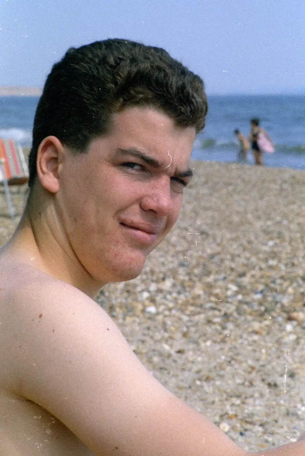 Jon gives it the Hairy Eyeball, from On the Beach Again and the CB Gang at the Pub, Barton on Sea and Hordle, Hampshire - 25th July 1986