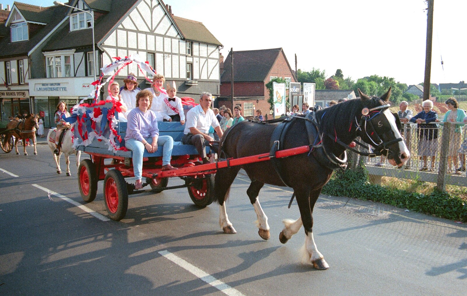 A horse and cart on the railway bridge from Sean and the New Milton Carnival, Hampshire - 1st August 1986