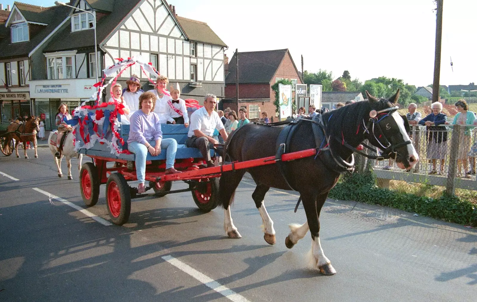 A horse and cart on the railway bridge, from Sean and the New Milton Carnival, Hampshire - 1st August 1986