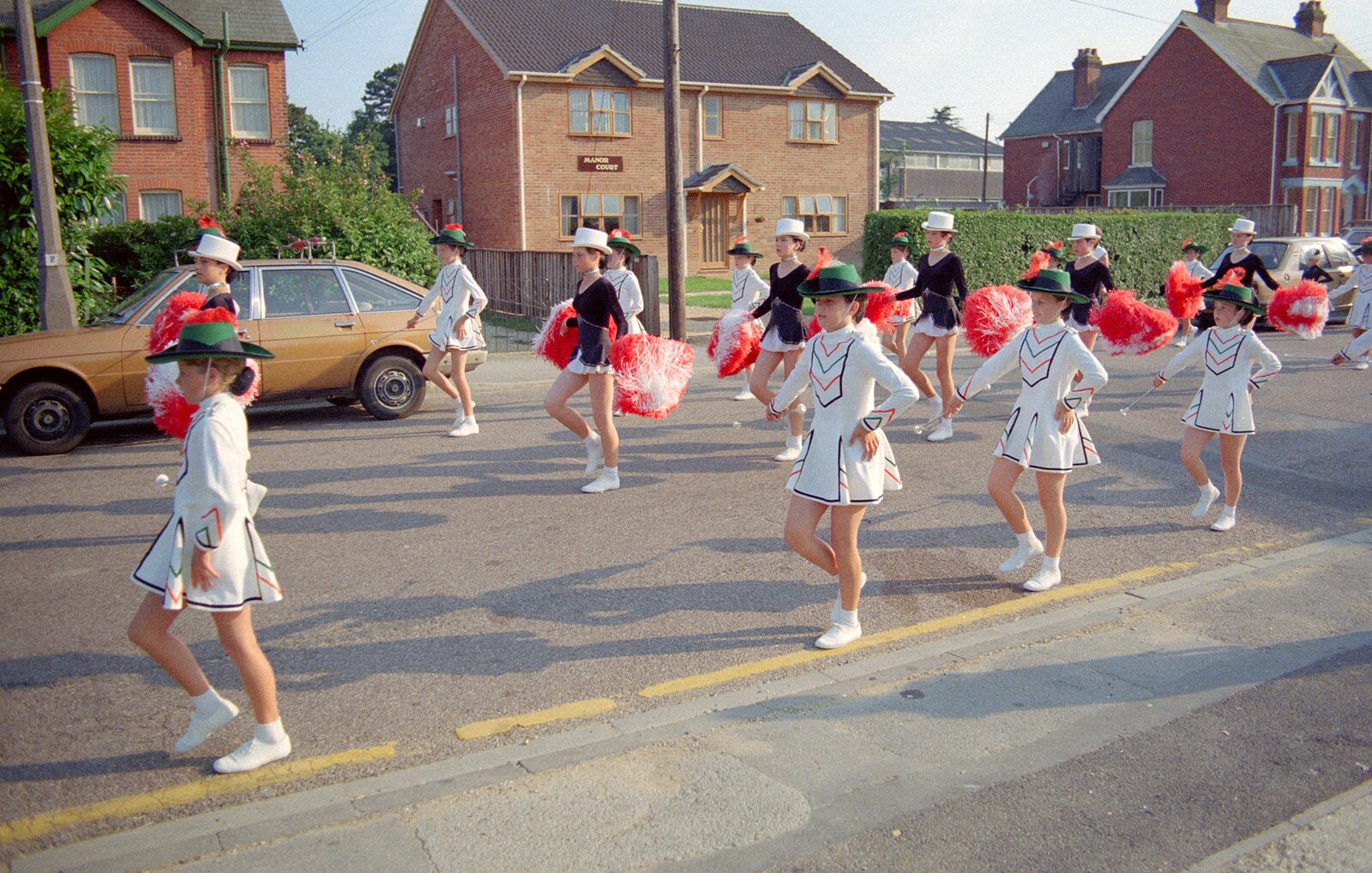Majorettes march up Manor Road from Sean and the New Milton Carnival, Hampshire - 1st August 1986