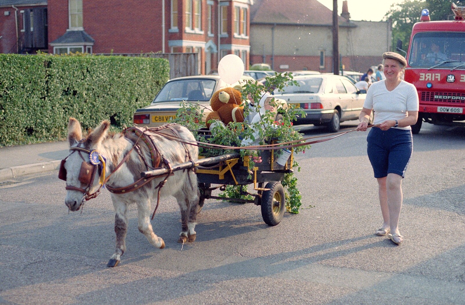 A small donkey pulls a cart dressed as a tree from Sean and the New Milton Carnival, Hampshire - 1st August 1986