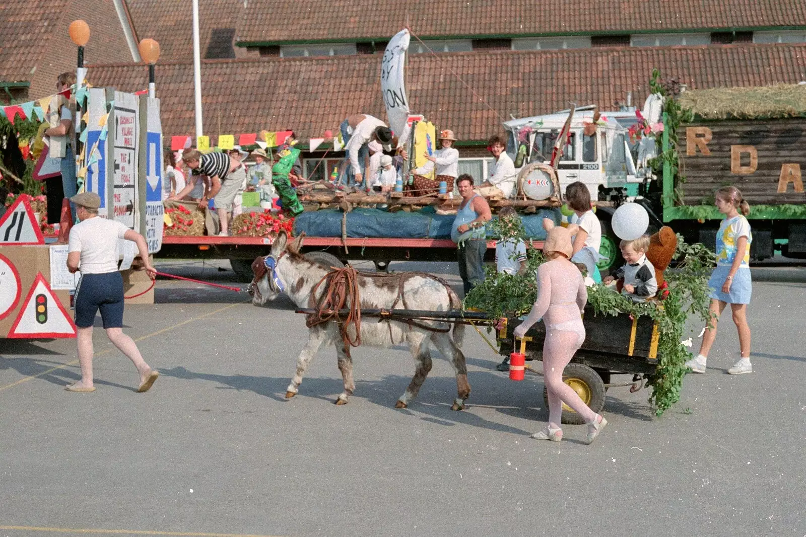 The donkey and pig-girl are off, from Sean and the New Milton Carnival, Hampshire - 1st August 1986