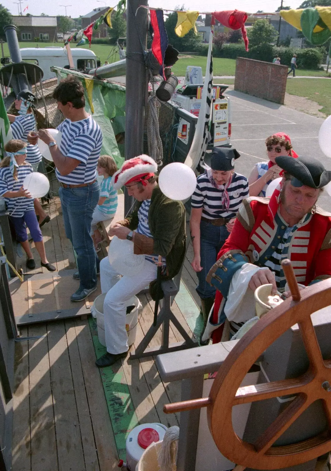 The pirates hang around in the playground, from Sean and the New Milton Carnival, Hampshire - 1st August 1986