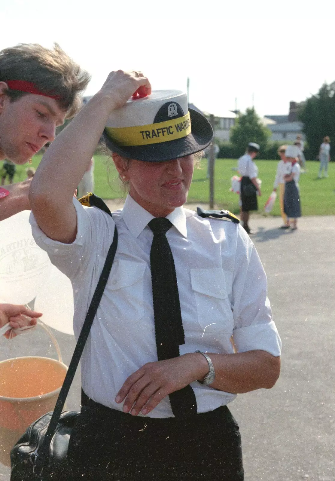 Sean gets frisky with a traffic warden, from Sean and the New Milton Carnival, Hampshire - 1st August 1986