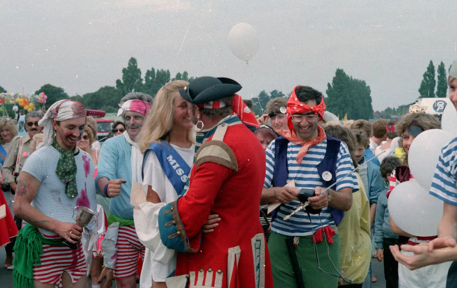 The 'captain' gets a snog from Miss Bournemouth 1986, from McCarthy and Stone and the Bournemouth Carnival, Dorset - 8th August 1986