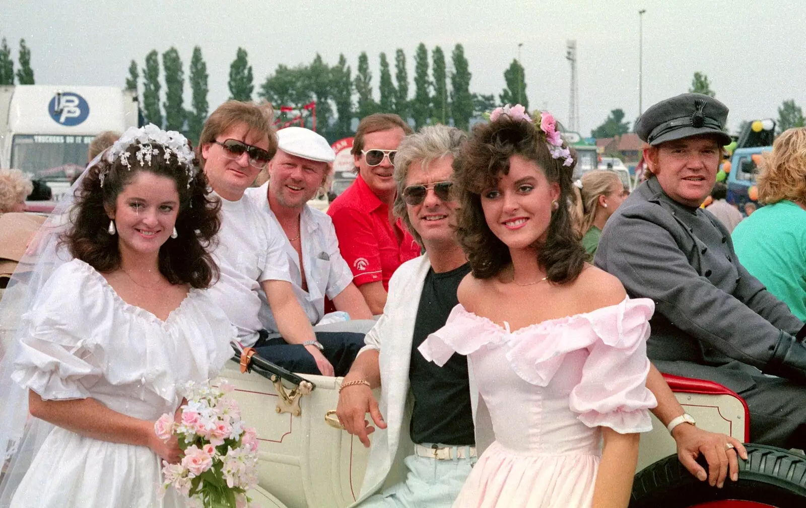 The Wurzels pose with a bridal party, from McCarthy and Stone and the Bournemouth Carnival, Dorset - 8th August 1986