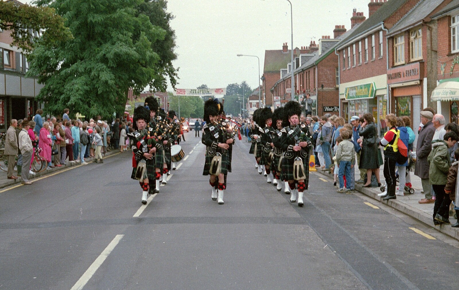 The Ringwood Pipe Band on Station Road from The New Forest Marathon, New Milton, Hampshire - 14th September 1986