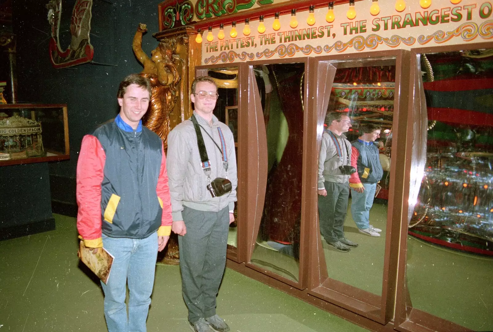 Riki and Chris in the hall of mirrors, from Uni: Back at Poly and a Trip to Cheddar Gorge, Somerset and Plymouth - 2nd October 1986