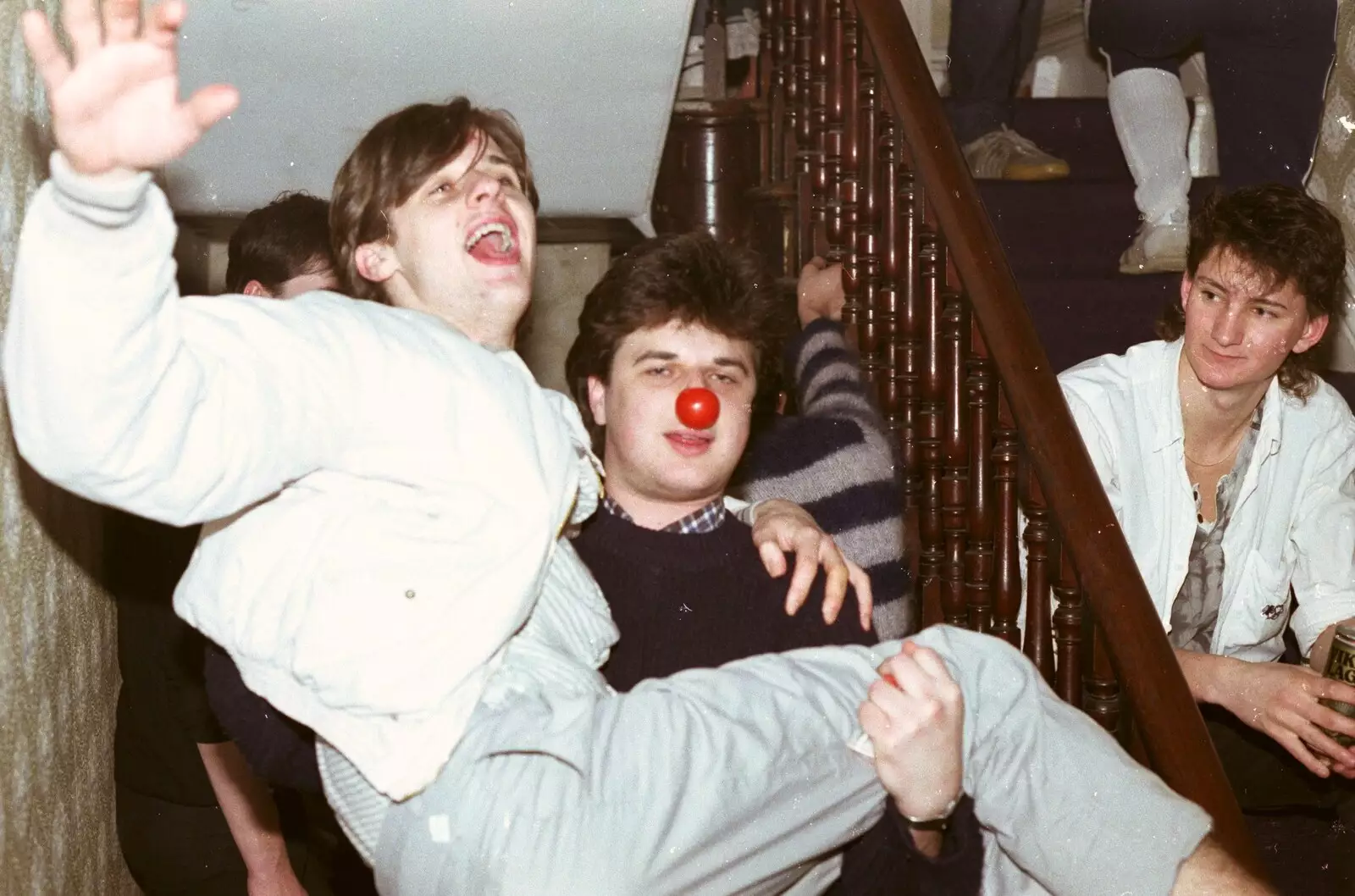 Russell Yeatman sits on the stairs, from Uni: Simon Read's Party, North Road East, Plymouth - 10th October 1986