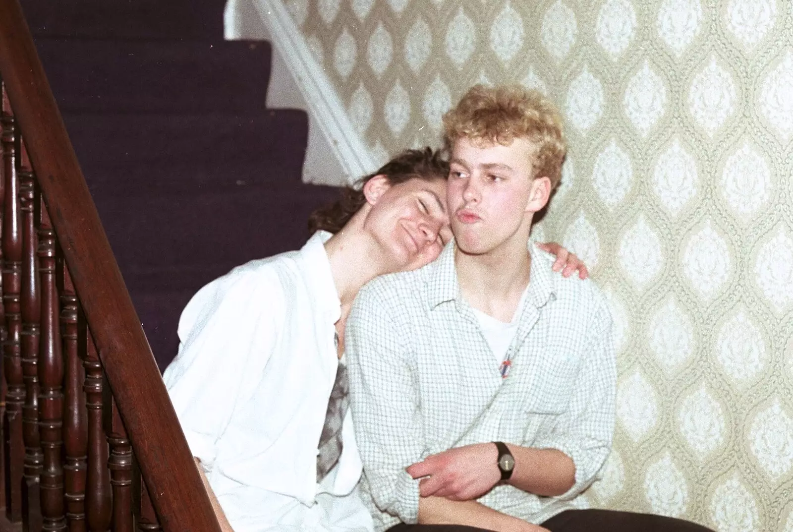 Halfway up the stairs, from Uni: Simon Read's Party, North Road East, Plymouth - 10th October 1986