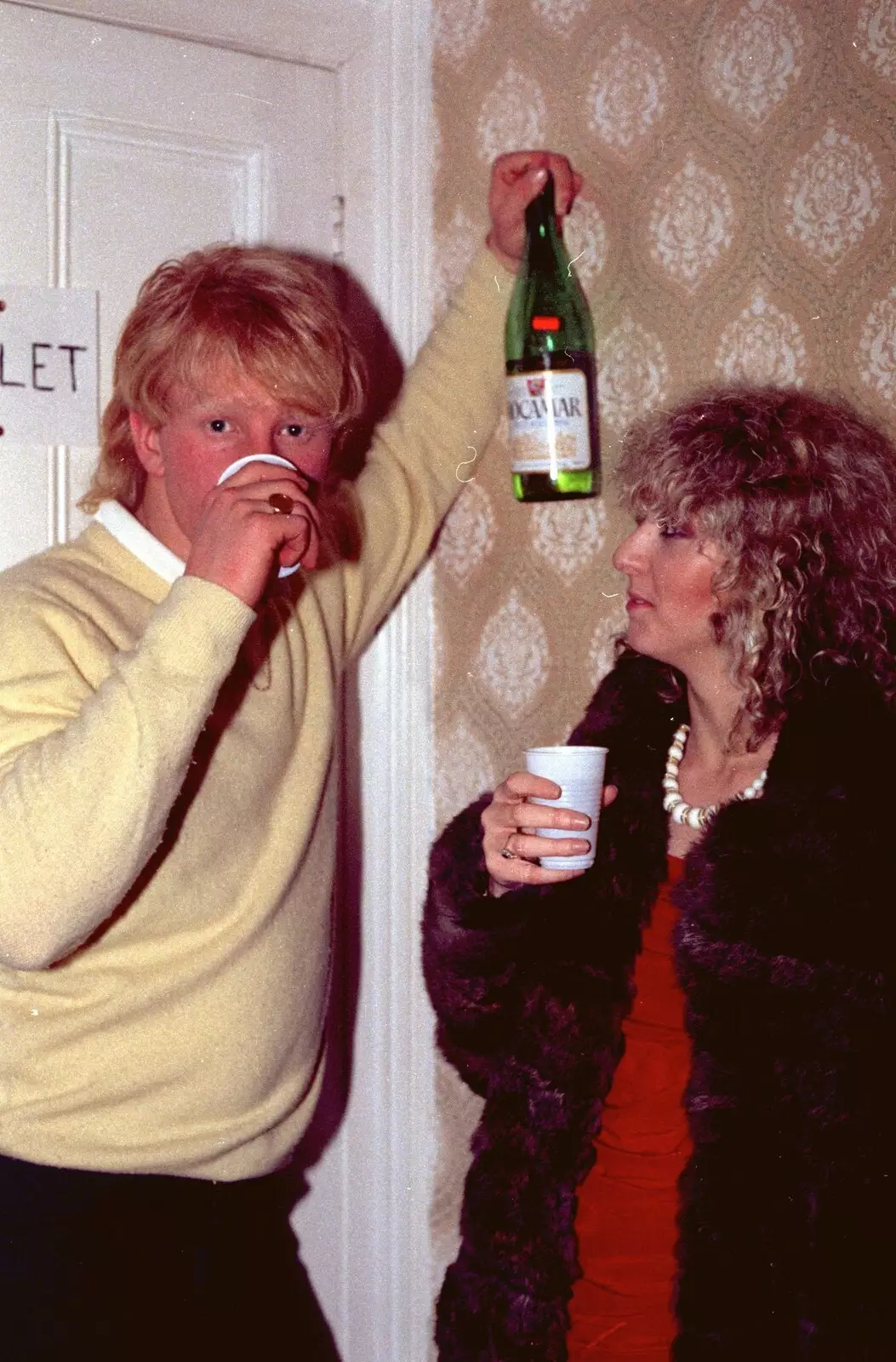 Outside the bogs with some cheapo duty-free vino, from Uni: Simon Read's Party, North Road East, Plymouth - 10th October 1986