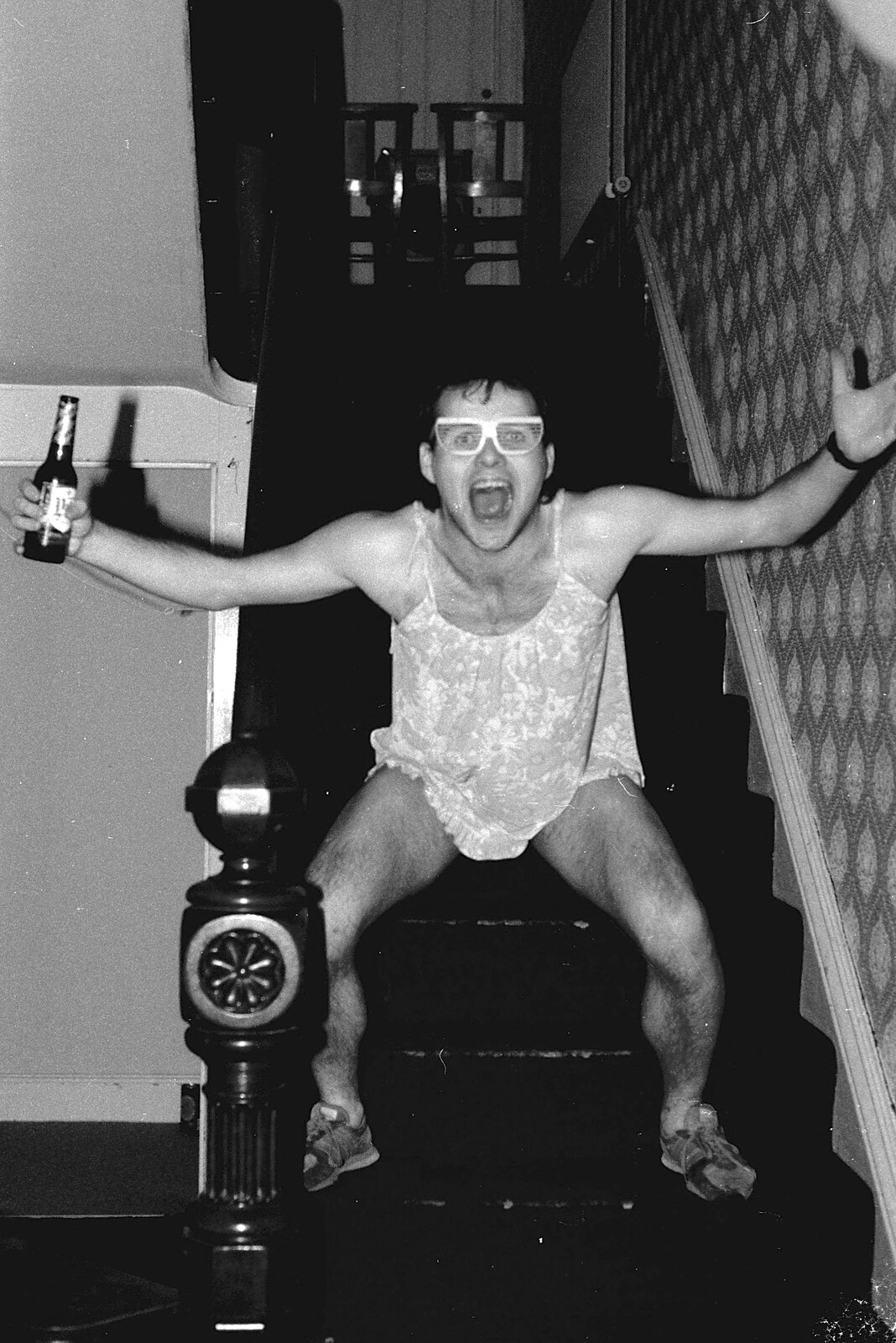 Ian Dunwoody on the stairs from Uni: Simon Read's Party, North Road East, Plymouth - 10th October 1986