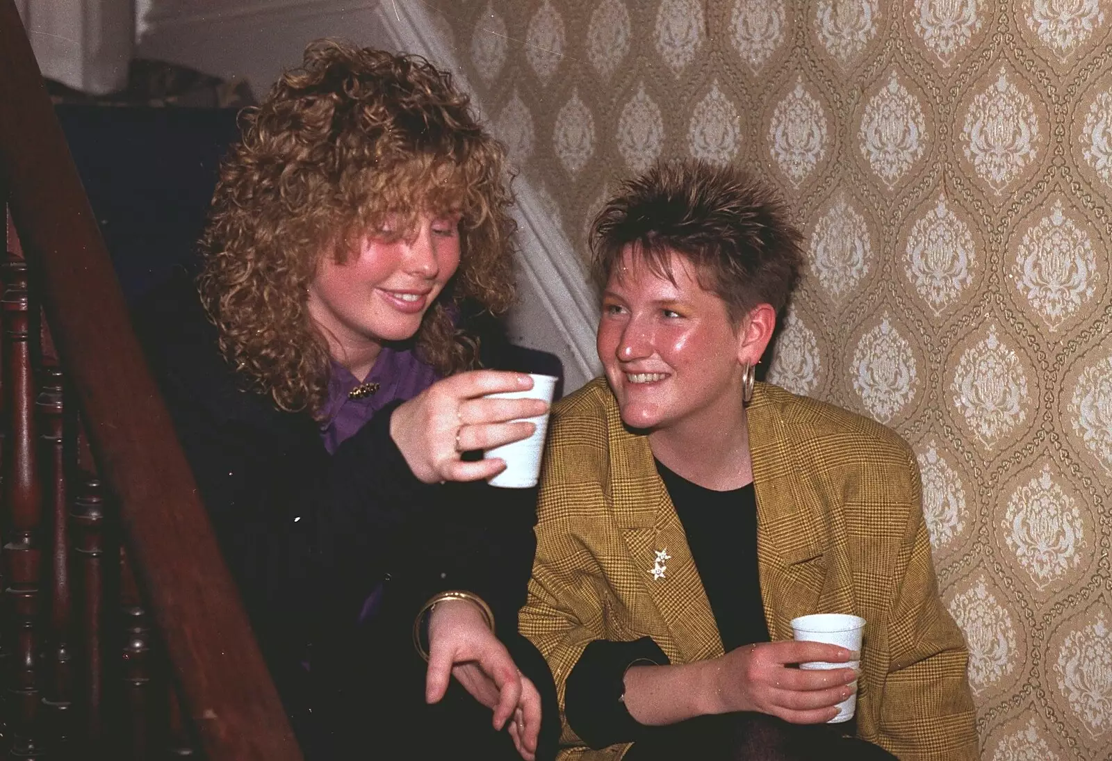 Something is discussed over plastic cups of wine, from Uni: Simon Read's Party, North Road East, Plymouth - 10th October 1986