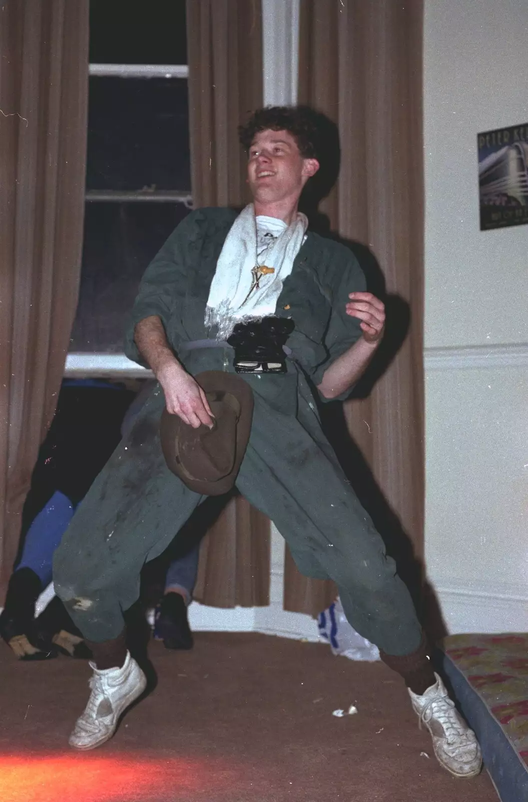 Someone dances, whilst others escape out of the window, from Uni: Simon Read's Party, North Road East, Plymouth - 10th October 1986