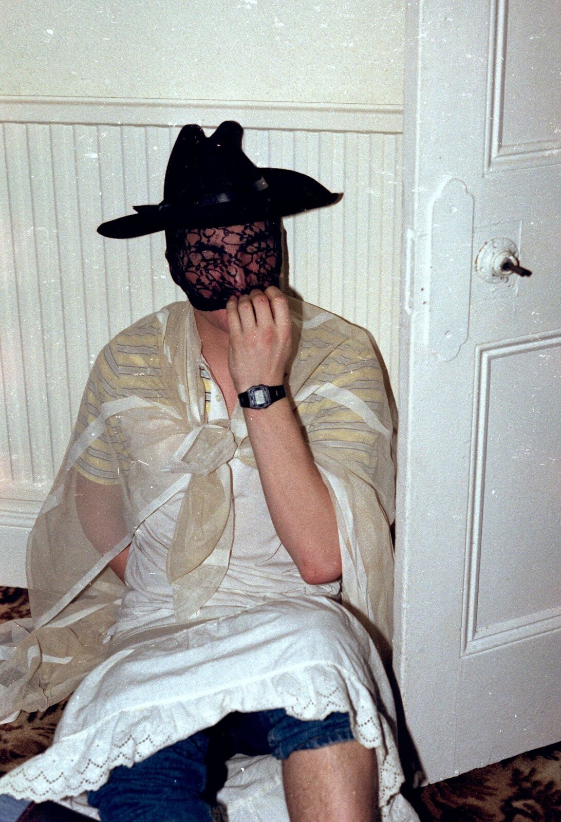 Fishnet face from Uni: Simon Read's Party, North Road East, Plymouth - 10th October 1986
