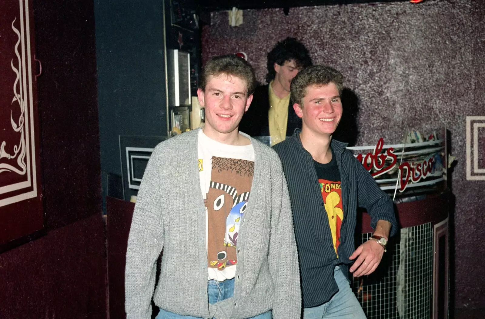 Malc and his mate by the DJ booth, from Uni: A Party in Snobs Nightclub, Mayflower Street, Plymouth - 18th October 1986