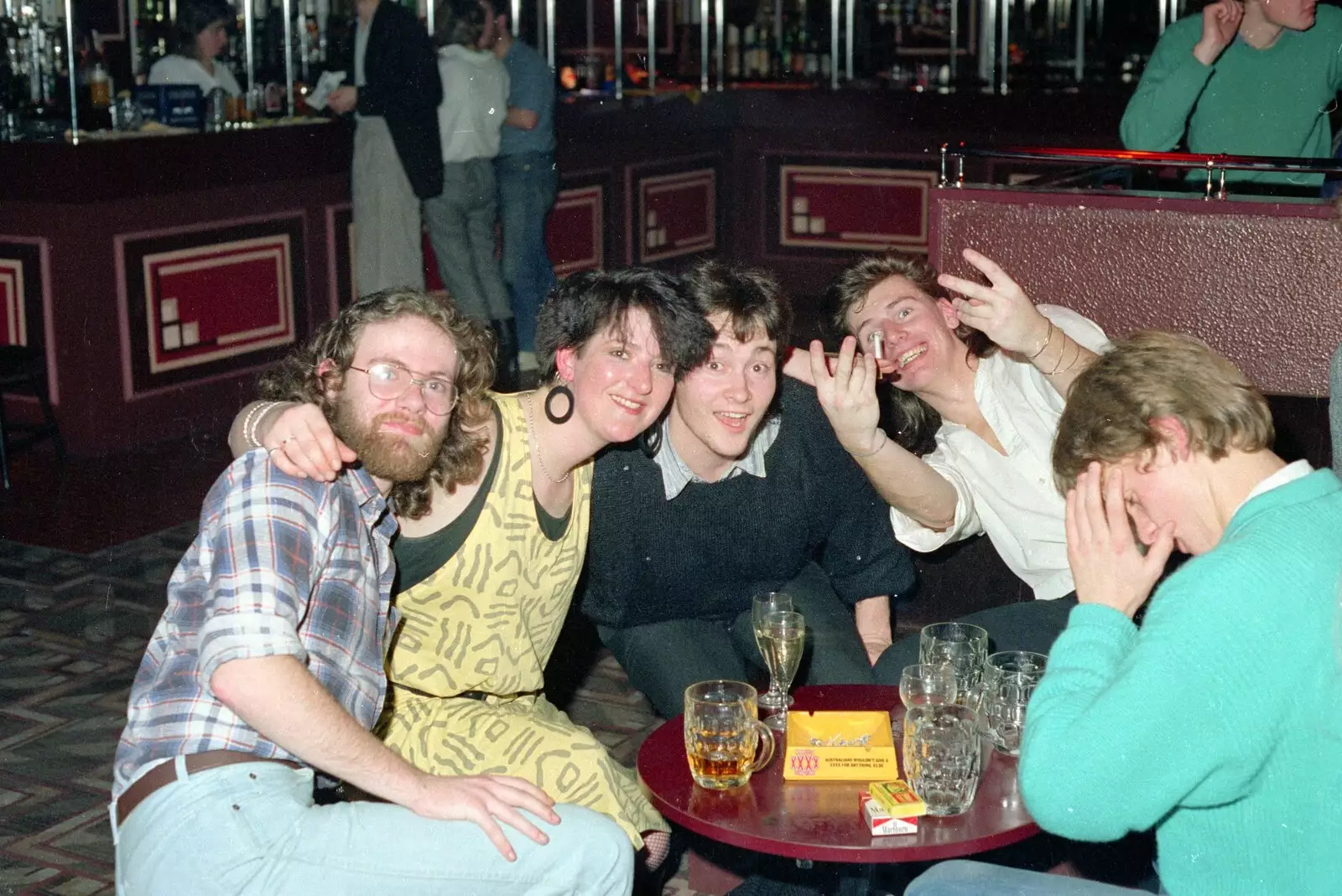 Someone flips the Vs, from Uni: A Party in Snobs Nightclub, Mayflower Street, Plymouth - 18th October 1986